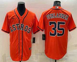 Mens Houston Astros #35 Justin Verlander Orange Stitched MLB Cool Base Nike Jersey